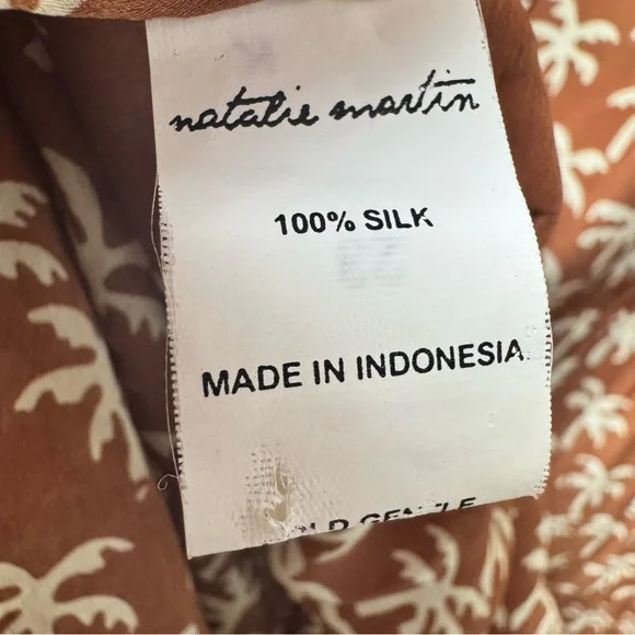 Natalie Martin Silk Palm Tree Print Short Sleeve Maxi Dress Brown Small S READ - Picture 5 of 16